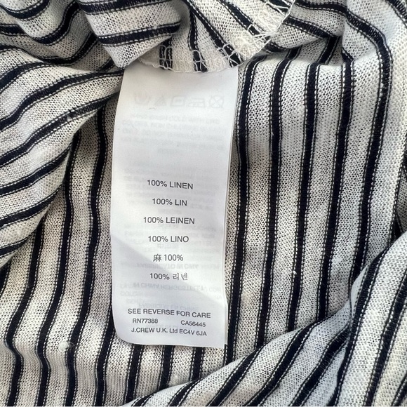 J. Crew Women's Baseball Style Long Sleeve Navy Blue Stripped 100% Linen Sz XL - Picture 5 of 6